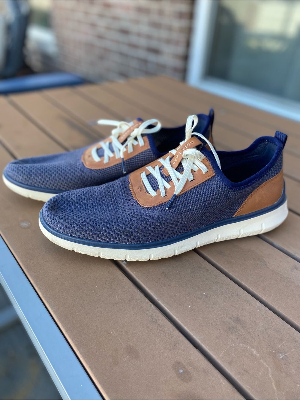 Cole Haan Navy Knit Oxfords with Brown Accents